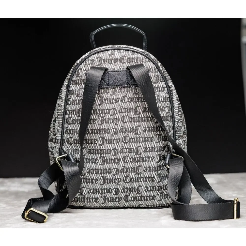 Juicy Couture Black Gray Logo Goth Our Zip Says it All Backpack Gold Hardware